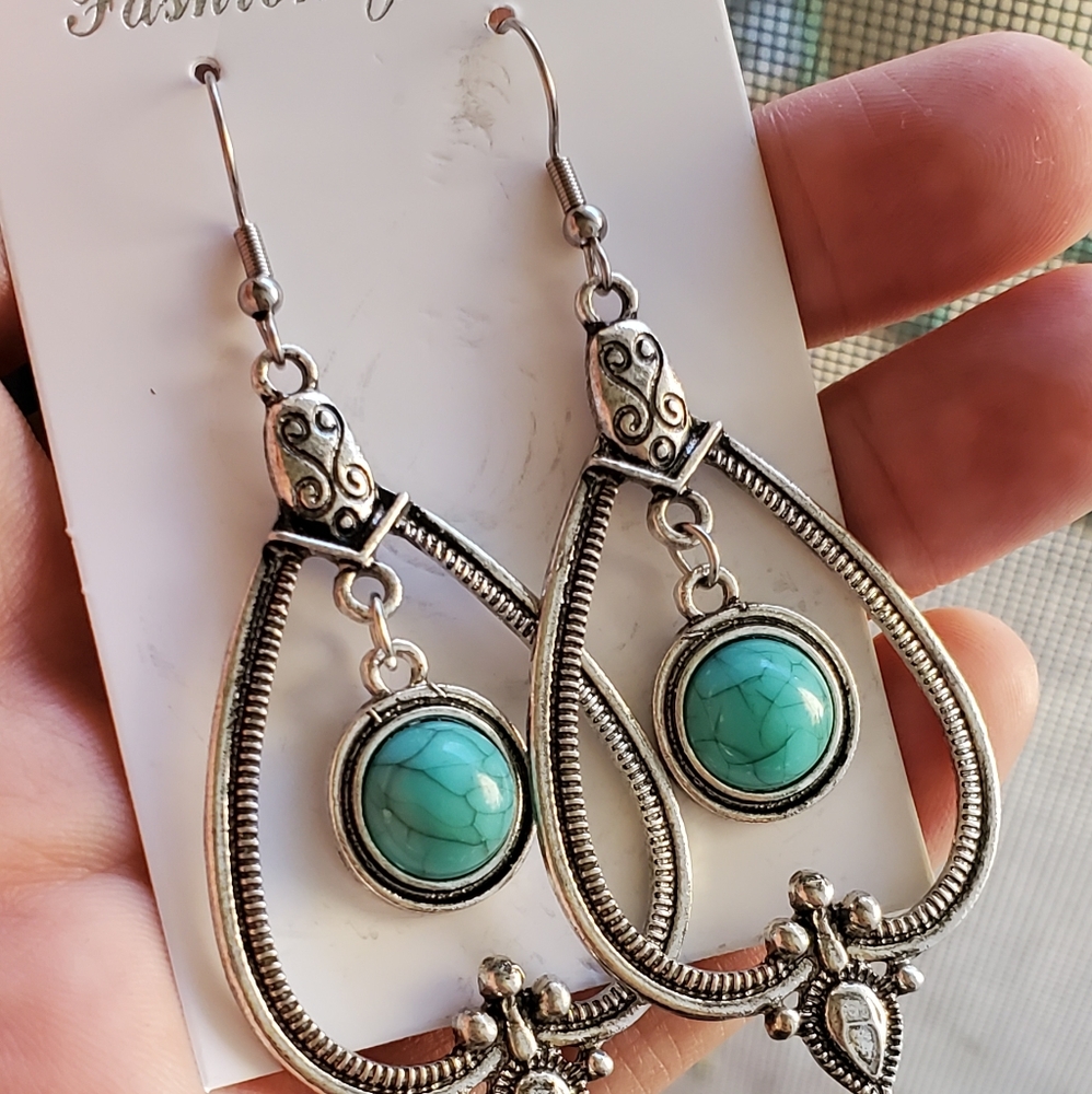 Antiqued silver and turquoise bohemian earrings